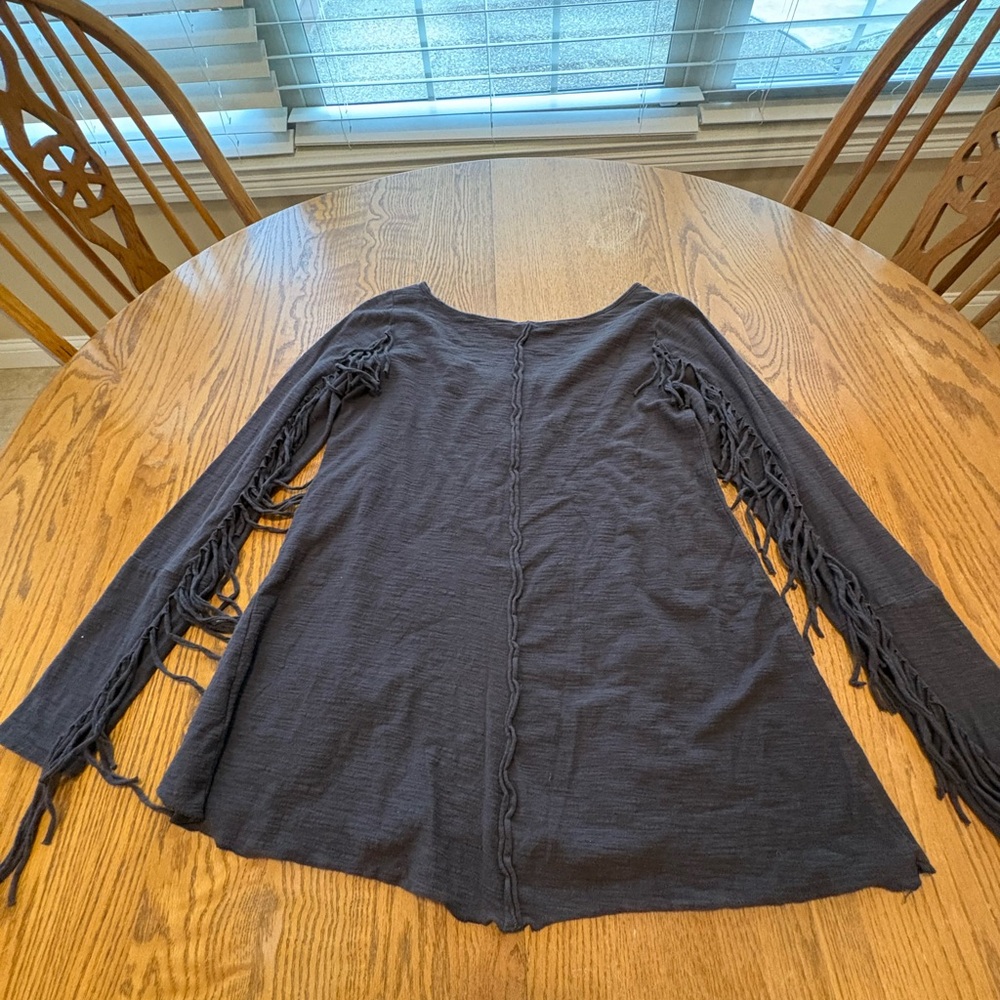 Free People Gray Fringe Long-Sleeve Top - Picture 2 of 6